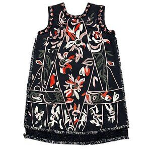 Foxiedox Floral Embroidered Fringe Sleeveless A-line Mini Dress, Black, 6